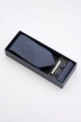 Midnight Blue Paisley Tie Set with Tie Bar & Cufflinks